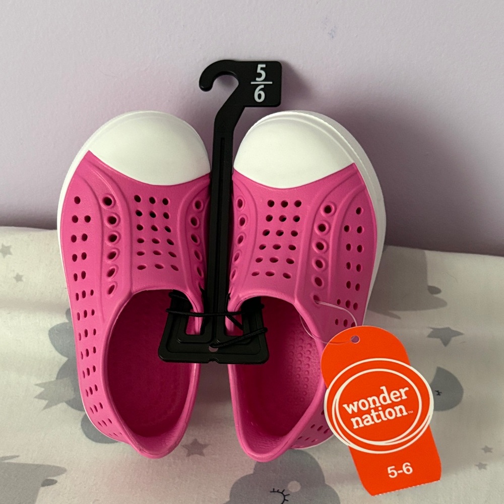 Wonder Nation Hot Pink Kids Slip-On Water Shoes with White Toe